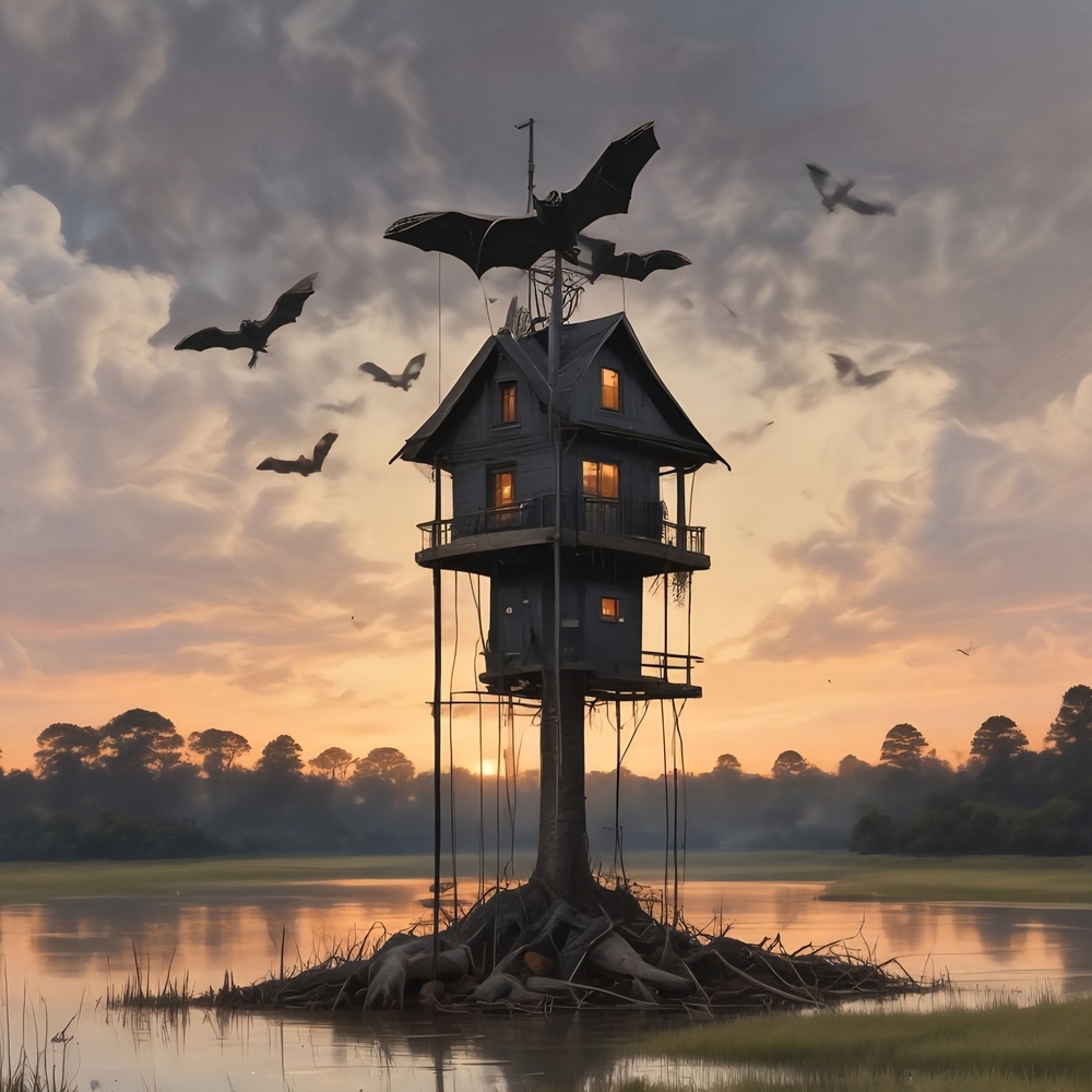 Enchanted Black Treehouse Art Print